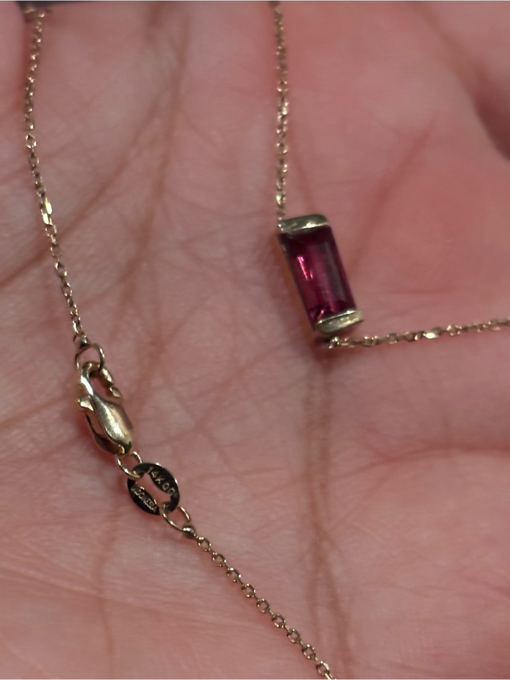 Necklace with Pink Gem 14k Gold